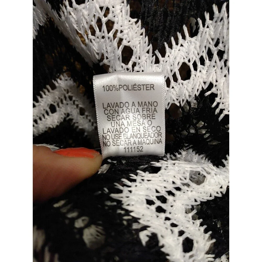 alberto makali Women Black White Geometric Waterfall Crochet Cardigan Size‎ L